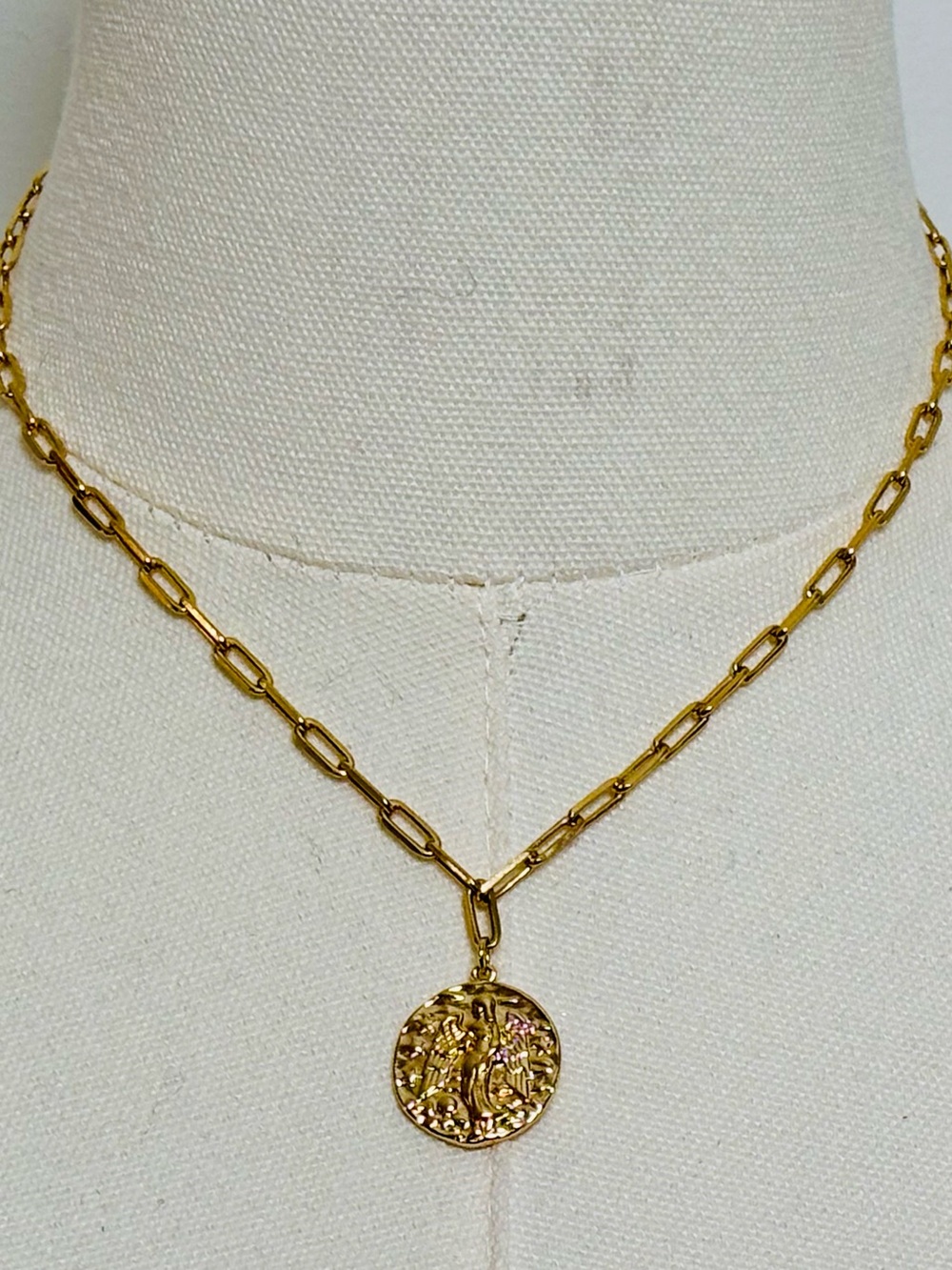 “Angel of Death” Medallion Coin Pendant Paperclip Chain Link Lariat Y-Necklace - Picture 2 of 4